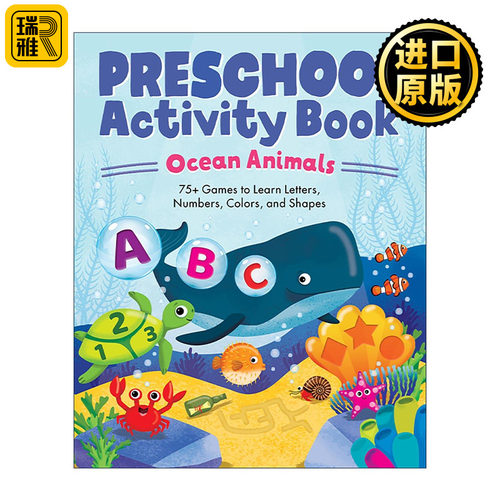 英文原版 Ocean Animals Preschool Activity Book 儿童学前活动书 海洋动物 75个游戏学习字母 数字 颜色和形状 进口英语原版书籍