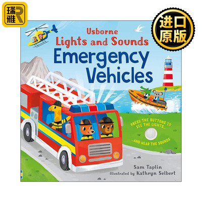英文原版 Usborne Lights and Sounds Emergency Vehicles尤斯伯恩奇妙闪光发声书 救援队出发啦 儿童绘本纸板书 进口英语原版书籍