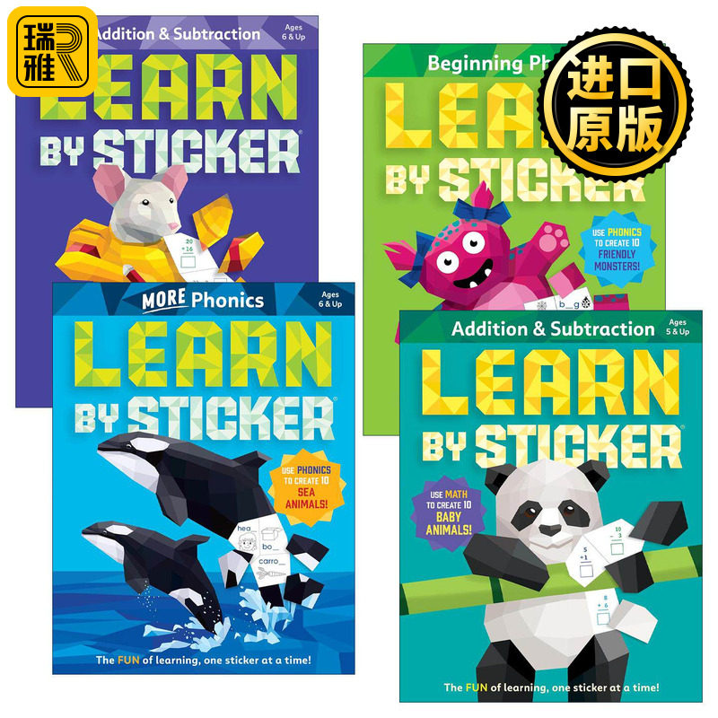 英文原版 Learn by Sticker 贴纸学习册 4册 加减法 自然拼读 英文版 进口英语原版书籍