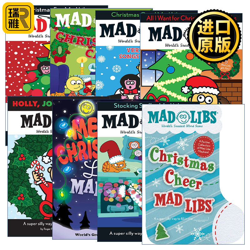 英文原版 Mad Libs-Christmas 圣诞主题系列 8册 疯狂填词游戏 圣诞快乐/欢呼/袜礼物/乐趣/颂歌/贺卡 英文版 进口英语原版书籍