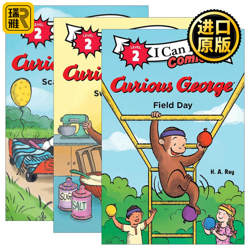英文原版 Curious George 乔治猴系列3册 I Can Read Comics Level 2 分级阅读儿童漫画 野外活动 寻宝游戏 英文版 进口原版书籍