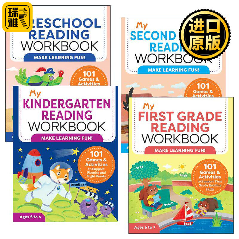 英文原版 My Workbook 我的阅读练习册系列4册 幼儿园/学前/一年级/二年级 101个游戏谜题与活动 儿童STEM教育 英文版 进口原版书