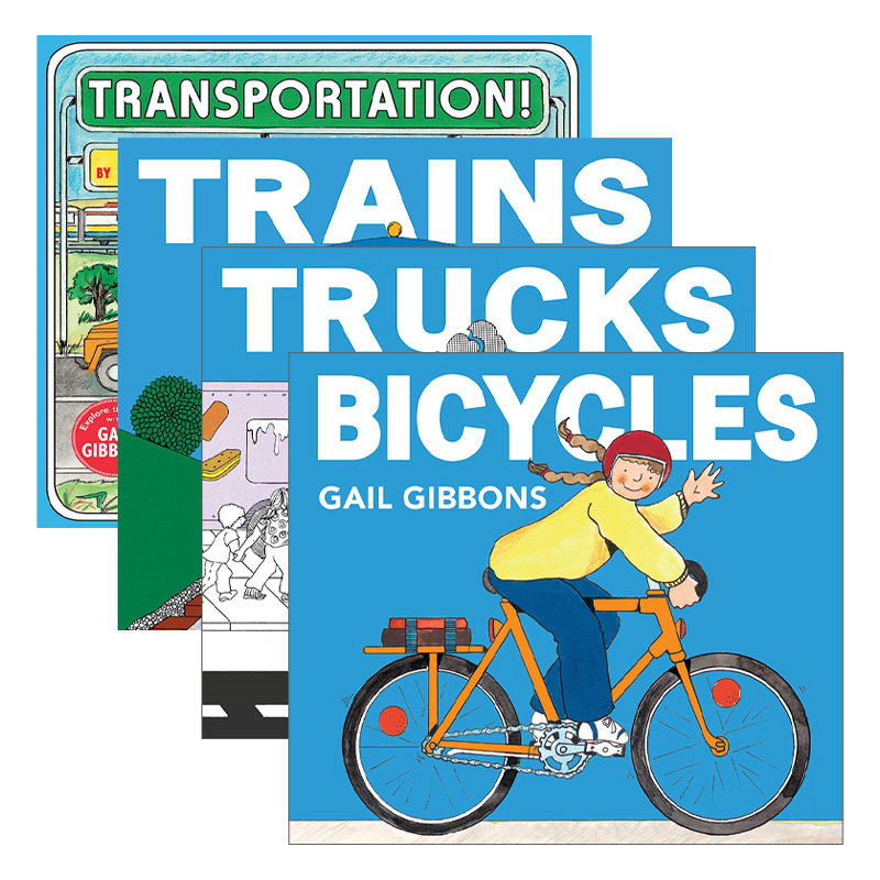 Gail Gibbons交通工具系列4册套装 英文原版 盖尔吉本斯少儿百科系列 自行车Bicycle 火车Trains 卡车Trucks 运输 进口英语书籍