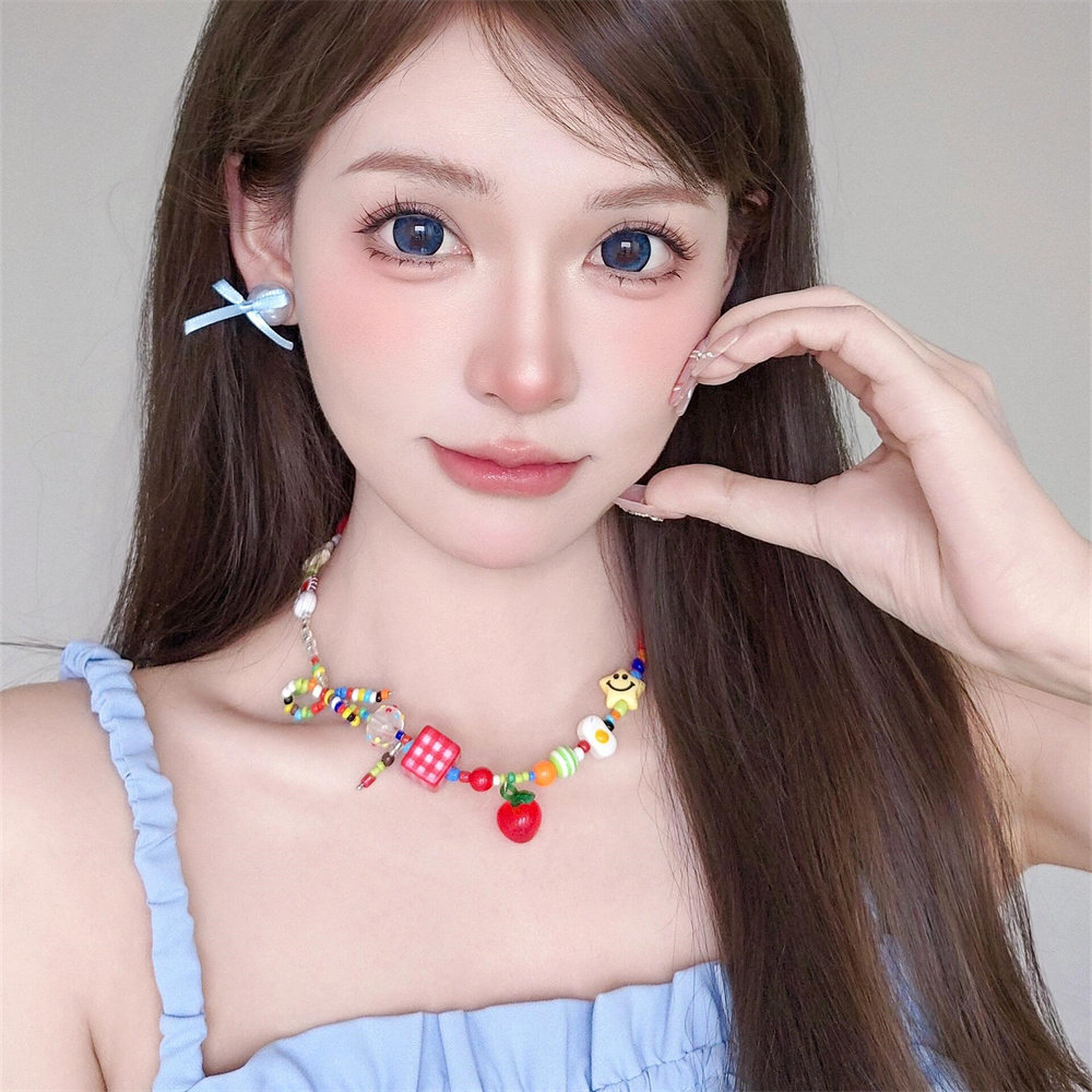 zoozmini多巴胺彩色糖果星星串珠项链可爱童趣夏日锁骨链百搭颈链