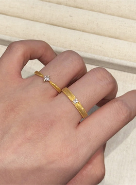 复古金色镶钻素圈食指戒指女指环