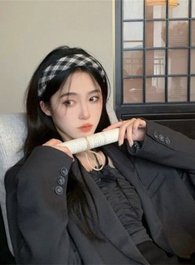 zoozmini黑白格子发箍黑色小香风高级感发捆网红洗脸棋盘格发卡女