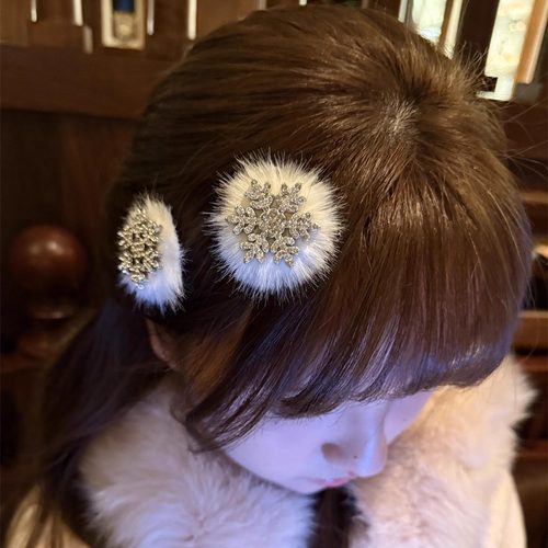 毛绒雪花发夹新款头饰高级感侧边