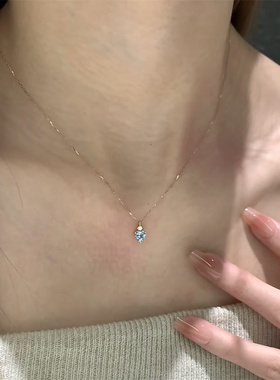 蓝闪钻爱心吊坠细款项链女蓝色