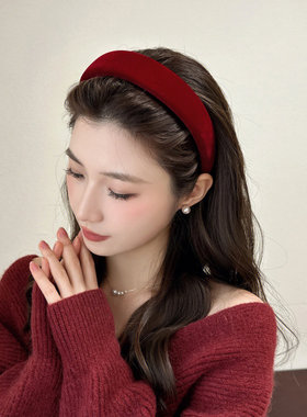 zoozmini法式优雅复古显白丝绒酒红发箍海绵压发头箍温柔发卡发饰
