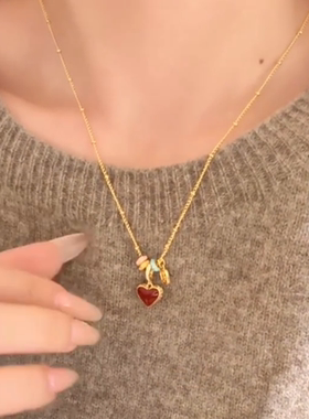 滴釉红色双面爱心项链女新款气质