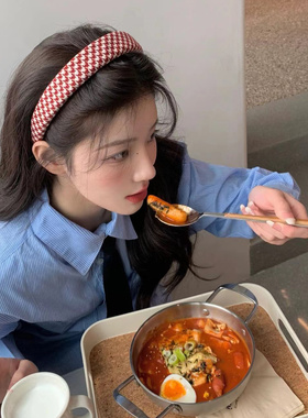 zoozmini韩国复古千鸟格发箍高颅顶海绵宽边头箍网红压发百搭发饰