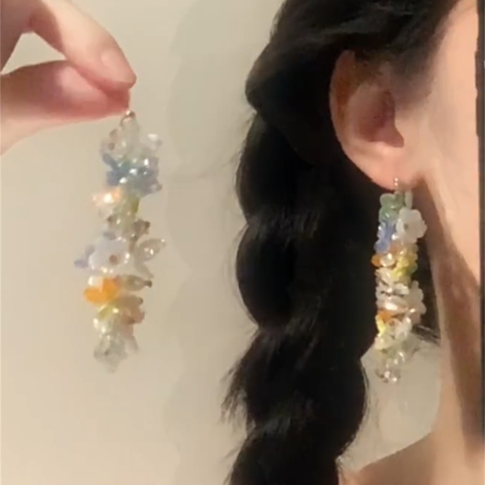 度假风彩色串珠花朵耳环独特绝美