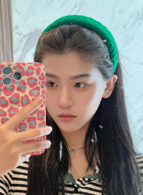 zoozmini高级感时髦BV风绿色发箍女网红外出海绵宽边头箍百搭发饰