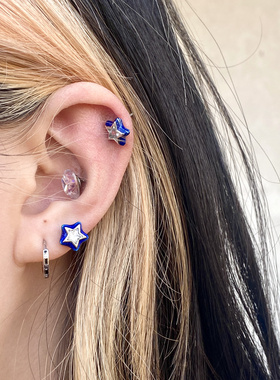 zoozmini蓝色五角星耳钉s925银针甜酷耳环y2k辣妹小众设计感耳饰