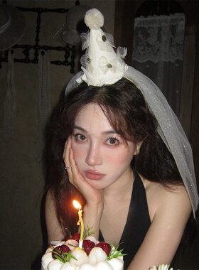 zoozmini韩系公主风蝴蝶结头纱发箍女生日帽子派对氛围感拍照头饰