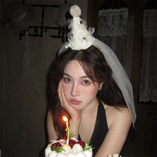 zoozmini韩系公主风蝴蝶结头纱发箍女生日帽子派对氛围感拍照头饰