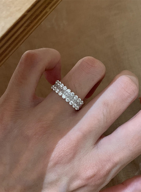 法式爆闪锆石满钻重工围镶排戒指