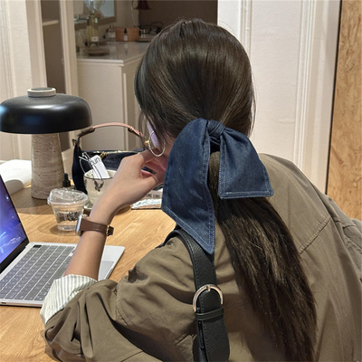 百搭慵懒大号牛仔飘带蝴蝶结发圈