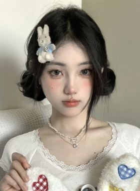 zoozmini可爱毛绒绒兔子发夹甜美小众设计少女侧边刘海夹头饰发饰