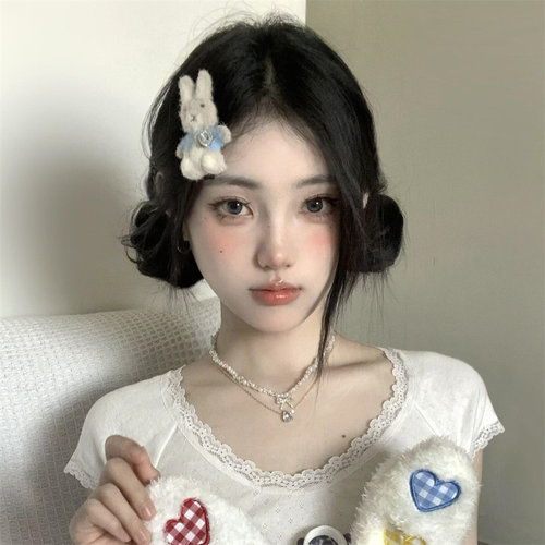可爱毛绒绒兔子发夹甜美小众设计