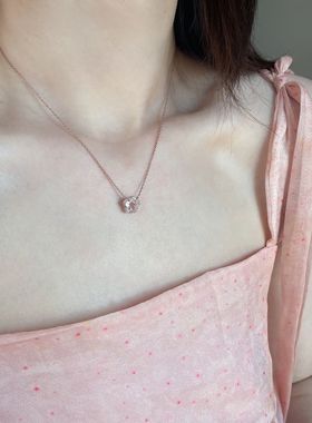 可爱少女粉色水晶樱花项链