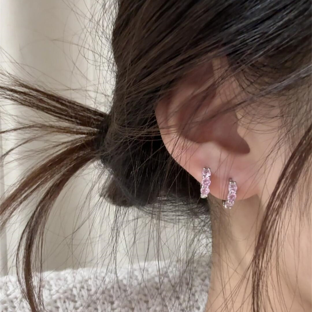 彩色锆石耳扣双耳洞耳圈