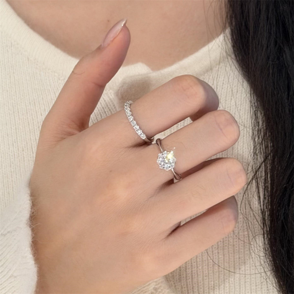 爆闪锆石银色戒指小众设计感中指