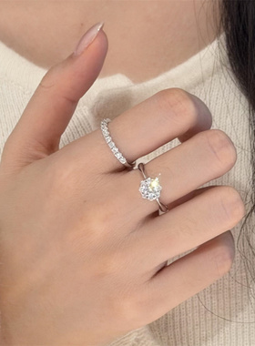 爆闪锆石银色戒指小众设计感中指