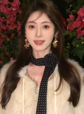 长条黑色波点丝巾氛围高级感气质