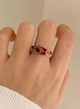 新中式有钱花红绳戒指简约指环戒