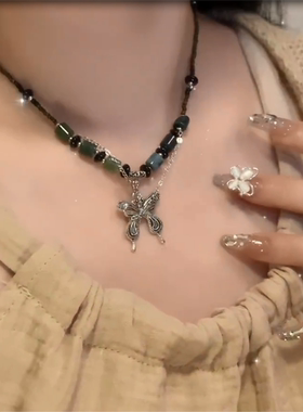 锁骨链蝴蝶项链不规则渐变纯手工