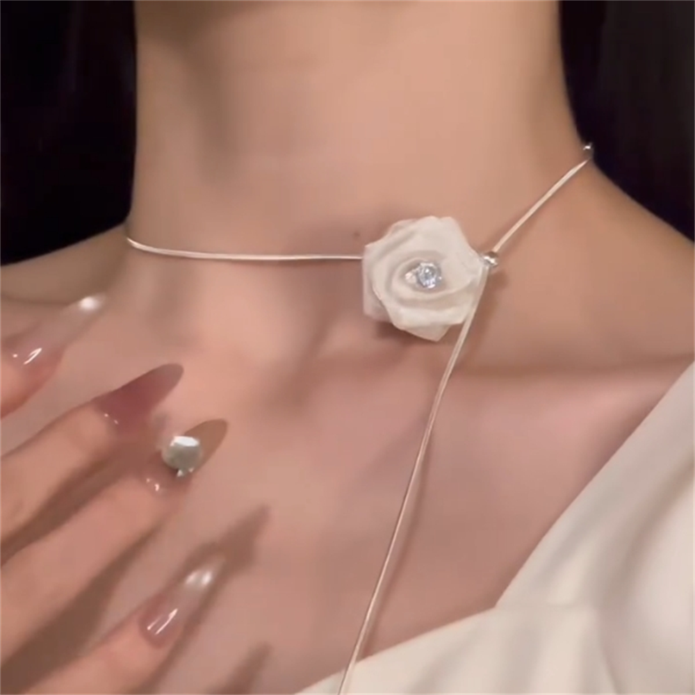 网纱花朵项链女新款可抽拉锁骨链