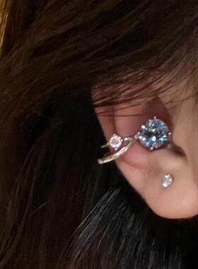 zoozmini蓝色锆石线条感耳骨夹女小众设计感无耳洞耳夹独特耳饰潮