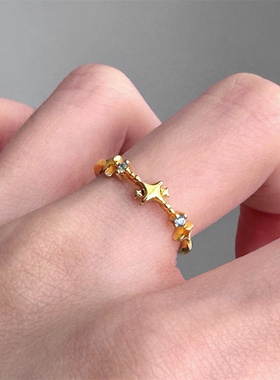 中古vintage金色四星芒闪钻戒指