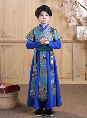 汉服男童春秋古风古装帅气唐装蓝色儿童高端帅气夏侠客国学演出服