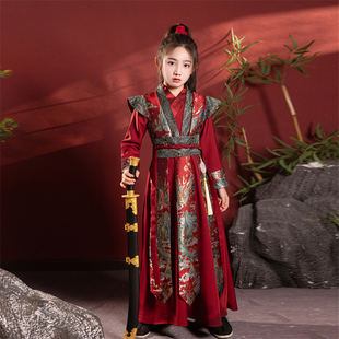 花木兰女童汉服中国风古装小女孩儿童帅气武侠风演出服古风连体款