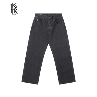 2021M宽松阔腿 KRBLDNM588 蓝布屋拉链门襟煤灰石磨水洗黑色牛仔裤