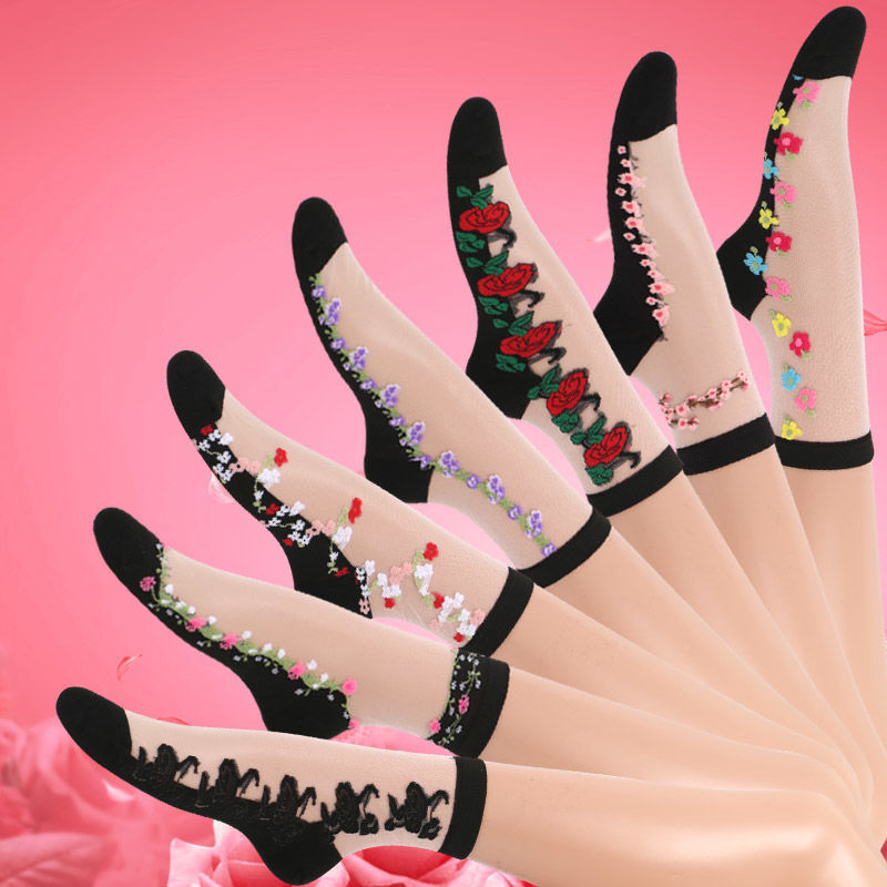 5双女棉底高筒水晶丝袜玻璃丝袜