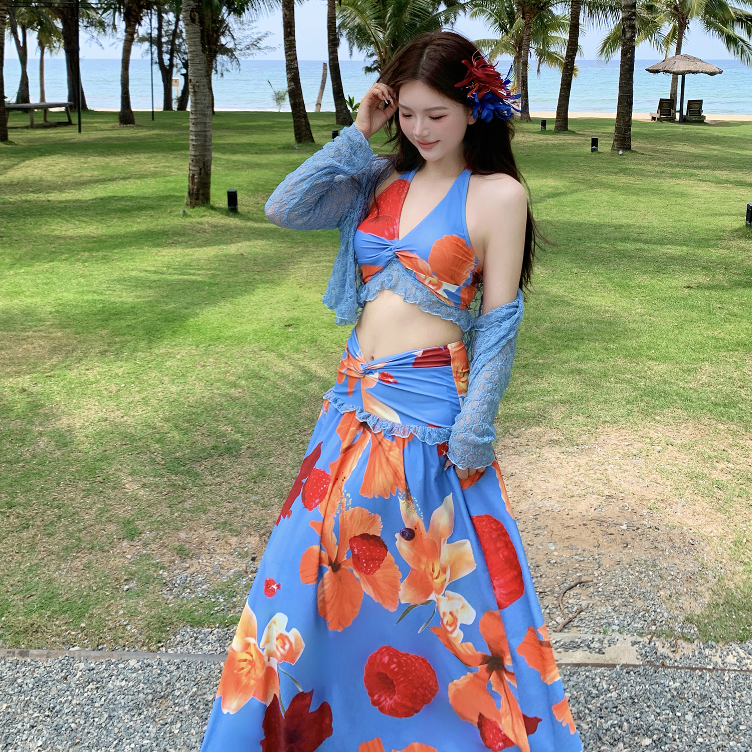 泳衣女款分体比基尼四件套长袖长裙大码性感绝美海边度假小众泳装