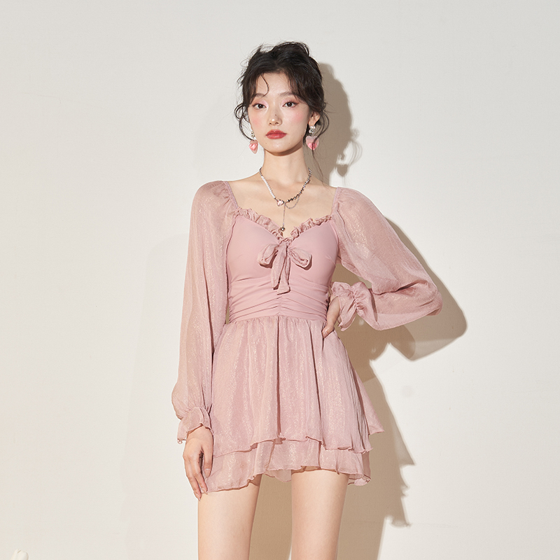 长袖泳衣女款连体显瘦遮肚保守纯欲风2025新款泡温泉高级感泳装女