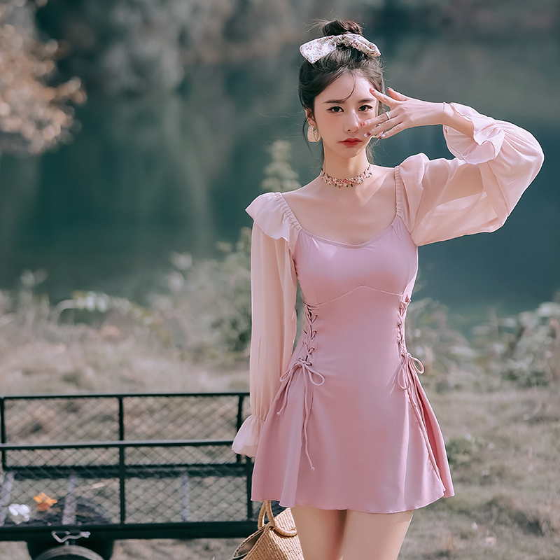 泳衣女夏连体长袖微胖女孩保守显瘦遮肚大码胖mm2025新款温泉泳装