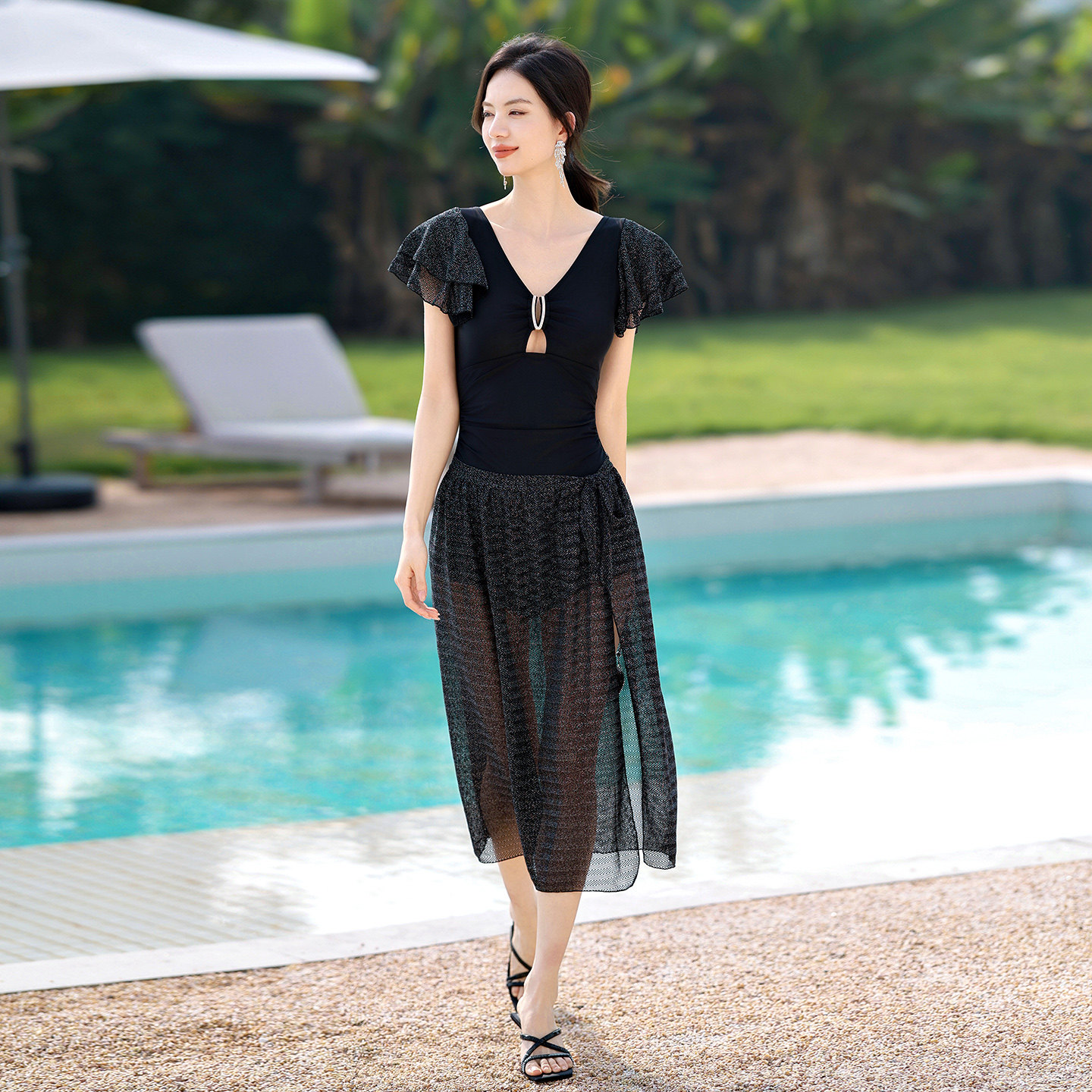 泳衣女款连体三角性感长裙两件套大码微胖女孩遮肉高级感温泉泳装