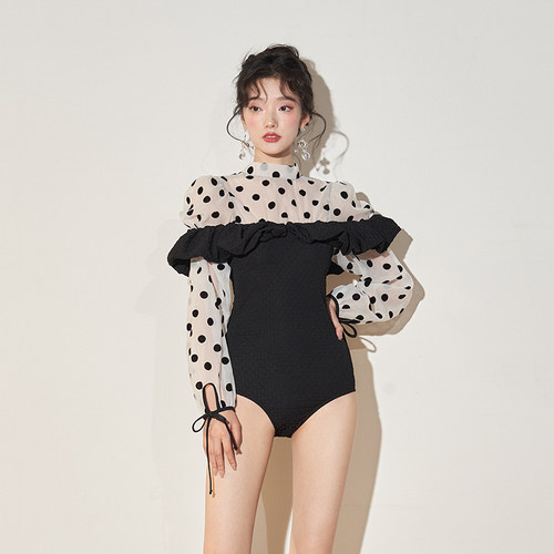 泳衣显瘦遮肚女连体长袖保守温泉