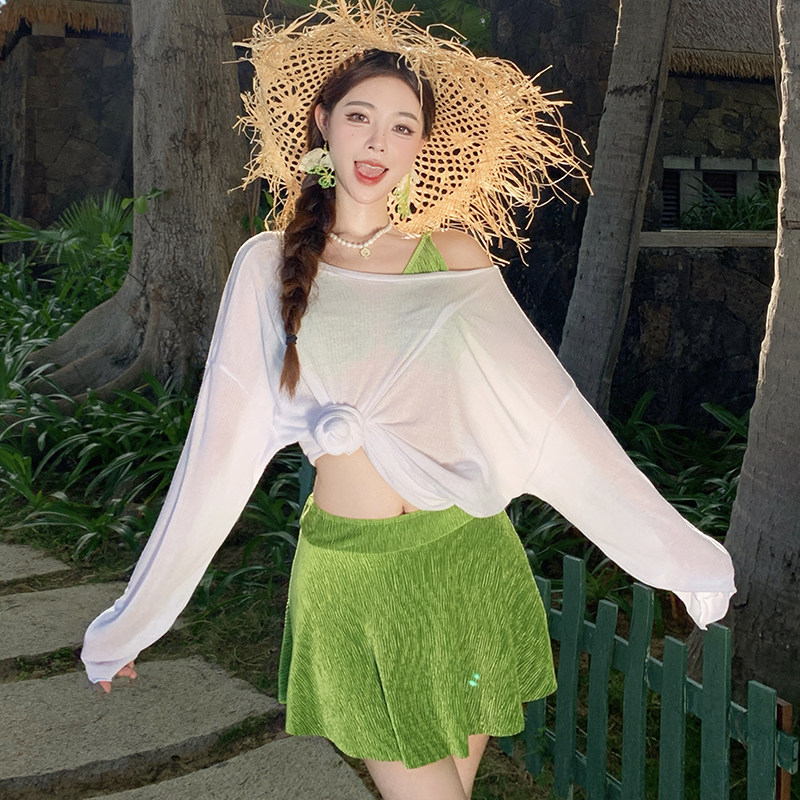 泳衣女款分体比基尼三件套长袖罩衫性感纯欲绝美高级感泡温泉泳装