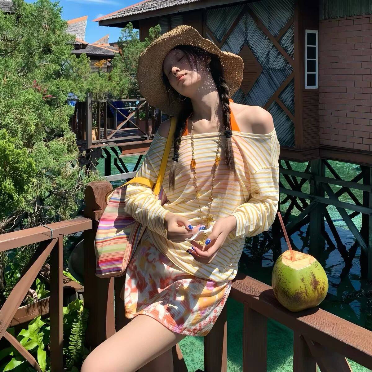 泳衣女分体比基尼四件套长袖罩衫显瘦海边度假风绝美辣妹独特漂亮