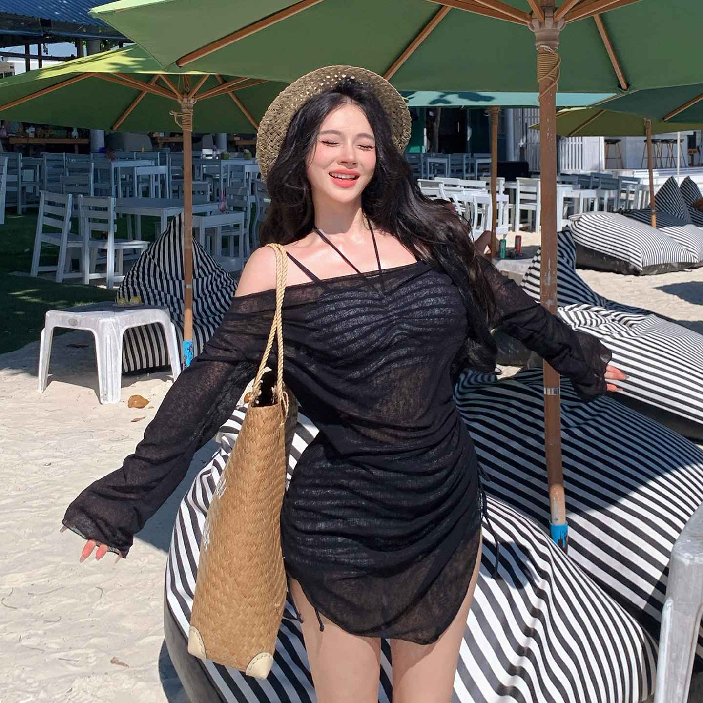 泳衣女款分体比基尼三件套罩衫性感大码微胖女孩遮肉高级感泡温泉