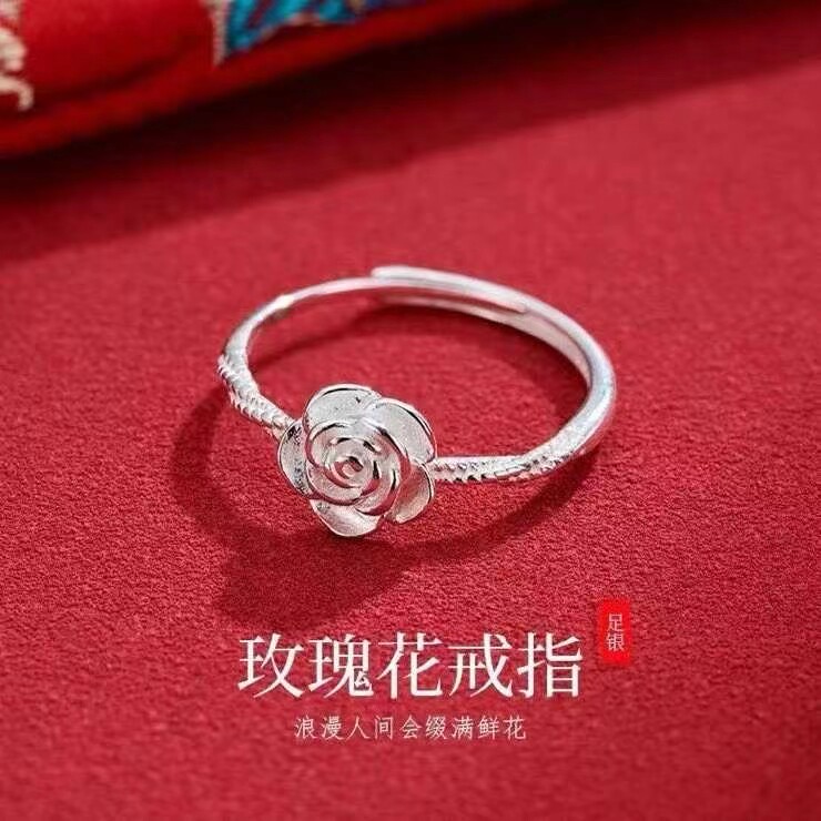 足银990玫瑰花戒指女生款小众设计轻奢指环2026新款爆款指环尾戒