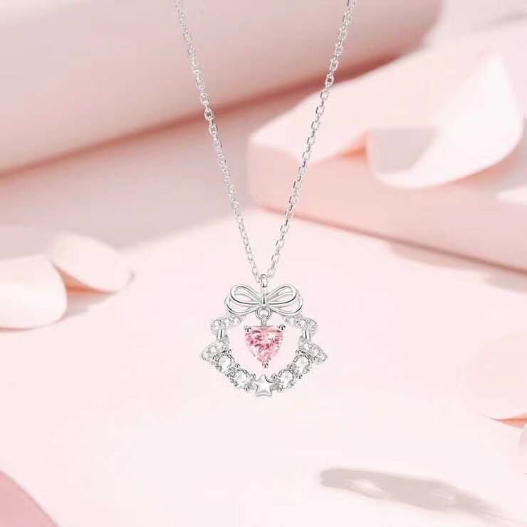足银990蝴蝶结花环项链女轻奢小众设计感高级2026新款锁骨链礼物