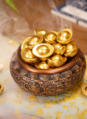 朱炳仁铜 八方来财聚宝盆 开 业家居客厅桌面高档工艺礼品摆饰装