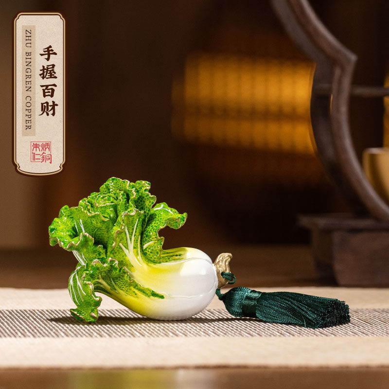 朱炳仁铜 手握百财家居饰品桌面装饰品白菜玄学小摆件手把件礼品
